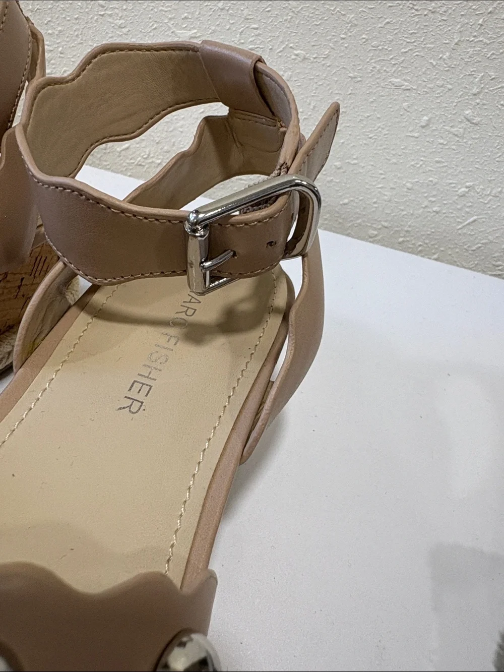 Marc Fisher Nude Tan Platform Studded Espadrille Sandals